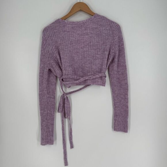 Urban Outfitters Bibi Ribbed Knit Cropped Wrap Sweater in Lilac | Large - Picture 6 of 8